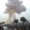 Cột khói lớn bốc lên sau vụ nổ tại tòa nhà trụ sở chính quyền Khu Lâm Xuyên. (Nguồn: Getty Images)