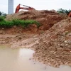 Hố nước công trường tại Mễ Trì nơi bốn em nhỏ thiệt mạng. (Ảnh: Sơn Bách/Vietnam+)