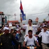 Ông Sam Rainsy trong cuộc vận động tranh cử ở tỉnh Kampong Thom ngày 24/7. (Nguồn: AFP/TTXVN)