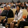 Thủ tướng Thái Lan Yingluck Shinawatra tới tham dự Đại hội báo chí thế giới lần thứ 65 tại Bangkok (Ảnh: Vietnam+)