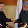 Thủ tướng Nga Dmitry Medvedev và Thủ tướng Ấn Độ Manmohan Singh (Ảnh tư liệu: WP)