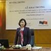 Thứ trưởng Bộ Công Thương, Hồ Thị Kim Thoa tại buổi lễ ra mắt trang điện tử về cải cách hành chính của Bộ Công Thương (Ảnh: Đức Duy/Vietnam+)