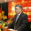 Tổng Giám đốc TTXVN Trần Mai Hưởng phát biểu chúc mừng Báo ảnh Việt Nam. (Ảnh: Nhật Anh/TTXVN) 