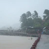 Cảng cá phường 6, Phú Yên ngả nghiêng trong gió bão. (Ảnh: Internet)
