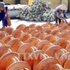 Sản xuất đĩa sơn mài xuất khẩu từ cây nứa tại doanh nghiệp Thành Hóa ở Ninh Bình. (Ảnh: Trần Việt/TTXVN).