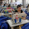Sản xuất áo Jacket xuất khẩu tại Công ty cổ phần Trường Tiến (Nam Định). Ảnh: Danh Lam - TTXVN
