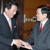 Thường trực Ban Bí thư Trương Tấn Sang tiếp Đại sứ đặc biệt Nhật-Việt. (Ảnh: Thống Nhất/TTXVN)