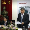 Tổng giám đốc Thông tấn xã Việt Nam Trần Mai Hưởng phát biểu tại buổi họp báo.