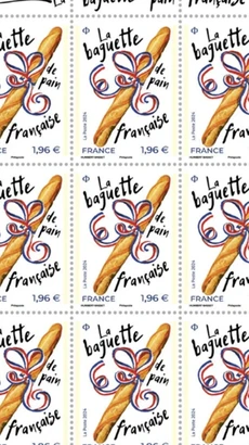 Mẫu tem bưu chính có hình món bánh mỳ baguette nổi tiếng của Pháp. (Nguồn: La Poste)