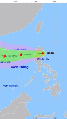 Vị trí và đường đi của áp thấp nhiệt đới. (Nguồn: Trung tâm Dự báo Khí tượng Thủy văn Quốc gia)