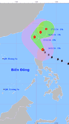 Vị trí và đường đi của bão Usagi. (Nguồn: Trung tâm Dự báo Khí tượng Thủy văn Quốc gia)