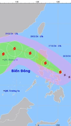 Vị trí và đường đi của bão Man-yi. (Nguồn: Trung tâm Dự báo Khí tượng Thủy văn Quốc gia)