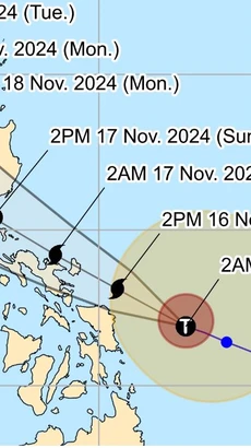 Dự báo đường đi của bão Man-yi trong những giờ tới, theo giờ Manila (UTC+8) - (Ảnh: PAGASA)