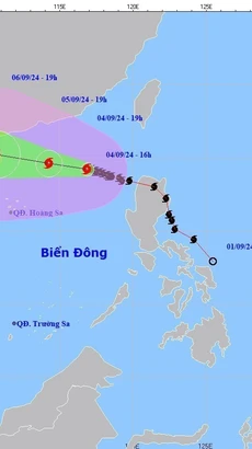 Bản đồ đường đi của Bão số 3. (Ảnh: TTXVN phát)