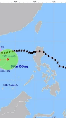 Hướng di chuyển của bão số 6, cập nhật lúc 7 giờ, ngày 27/10. (Ảnh: TTXVN phát)