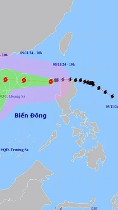 Đường đi của bão số 7 lúc 10h ngày 8/11/2024. (Ảnh: TTXVN phát)