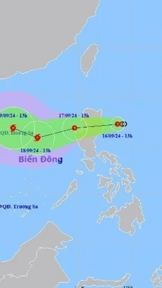 Hướng di chuyển của áp thấp nhiệt đới. (Ảnh: TTXVN phát)