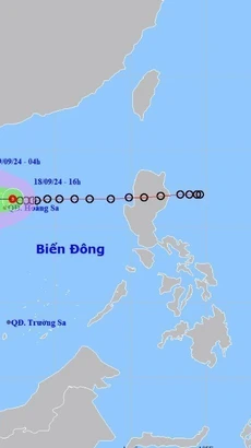 Đường đi của vùng áp thấp lúc 16h ngày 18/9/2024. (Ảnh: TTXVN phát)