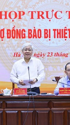 Chủ tịch Ủy ban Trung ương MTTQ Việt Nam Đỗ Văn Chiến phát biểu kết luận cuộc họp. (Nguồn: Mặt trận Tổ quốc Việt Nam)