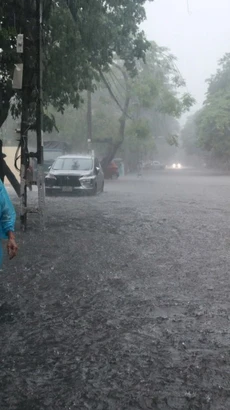 Mưa lớn khiến nhiều tuyến đường tại thành phố Vinh ngập nặng. (Ảnh: Văn Tý/TTXVN)