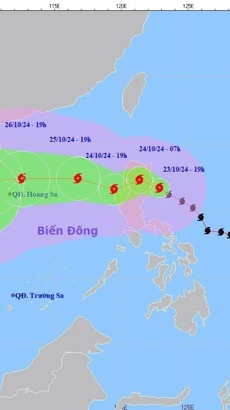 Đường đi của bão TRAMI, tối 23/10/2024. (Ảnh: TTXVN phát)