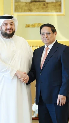 Thủ tướng Phạm Minh Chính tiếp Bộ trưởng Đầu tư UAE Mohamed Hassan Al Suwaidi. (Ảnh: Dương Giang/TTXVN)