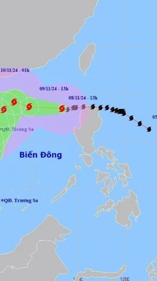 Đường đi của bão số 7, lúc 13 giờ ngày 8/11/2024. (Ảnh: TTXVN phát)