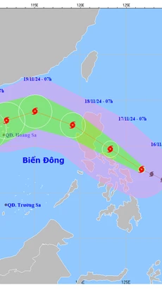 Đường đi của siêu bão Man-yi lúc 8 giờ ngày 16/11/2024. (Nguồn: Tổng cục KTTV)