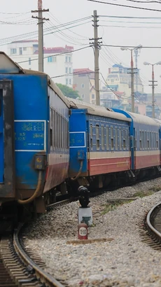 Đoàn tàu của Tổng công ty Đường sắt Việt Nam tại Ga Hà Nội. (Ảnh: Minh Sơn/Vietnam+)