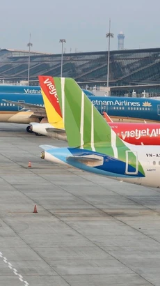 Máy bay của các hãng hàng không tại Sân bay Quốc tế Nội Bài. (Ảnh: PV/Vietnam+)