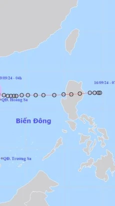 Sáng sớm nay (19/9), áp thấp nhiệt đới trên khu vực phía Đông Bắc quần đảo Hoàng Sa đã mạnh lên thành cơn bão số 4. (Ảnh: Trung tâm khí tượng thủy văn Quốc gia)