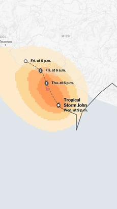 Bão John đổ bộ lần 1 vào Mexico ngày 7/9. (Nguồn: Mapbox)