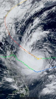 Ảnh chụp vệ tinh cơn bão nhiệt đới Kong-rey vào thứ Ba. (Nguồn: zoom. Earth)