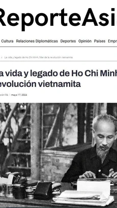 Ảnh chụp màn hình tờ Reporte Asia của Argentina đăng bài viết ca ngợi Chủ tịch Hồ Chí Minh, nhân kỷ niệm 134 năm ngày sinh của Người (Ảnh: Diệu Hương/TTXVN)
