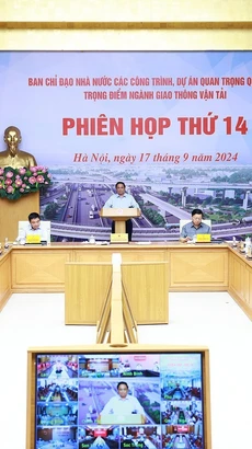 Phiên họp thứ 14 của Ban Chỉ đạo Nhà nước các công trình, dự án quan trọng quốc gia, trọng điểm ngành giao thông vận tải. (Ảnh: Dương Giang/TTXVN)