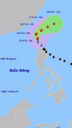 Đường đi của bão USAGI lúc 13h ngày 15/11/2024. (Ảnh: TTXVN phát)