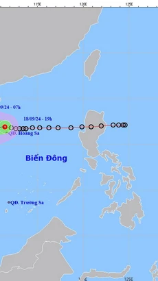 Đường đi của vùng áp thấp lúc 20h ngày 18/9/2024. (Ảnh: TTXVN phát)