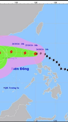 Hướng di chuyển của bão Trami. (Nguồn: Trung tâm Dự báo Khí tượng Thủy văn Quốc gia)