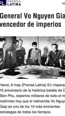 Hãng Thông tấn Mỹ Latinh Prensa Latina cho biết các chuyên gia quân sự khắp thế giới tái khẳng định Đại tướng Võ Nguyên Giáp là một trong 10 nhà chiến lược lỗi lạc nhất mọi thời đại. (Ảnh: Mai Phương/TTXVN)