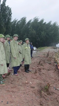 Ông Phùng Đức Tiến, Thứ trưởng Bộ Nông nghiệp và Phát triển Nông thôn, kiểm tra công tác phòng chống bão tại Thanh Hóa. (Ảnh: Nguyễn Nam/TTXVN)