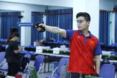Các thành viên của Đội tuyển Bắn súng Việt Nam trở lại luyện tập sau kỳ nghỉ Tết Nguyên đán 2024. (Ảnh: Việt Anh/Vietnam+)