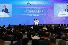 Thủ tướng Phạm Minh Chính phát biểu tại Diễn đàn Tương lai ASEAN 2024 tại Hà Nội, sáng 23/4/2024. (Ảnh: Dương Giang/TTXVN)