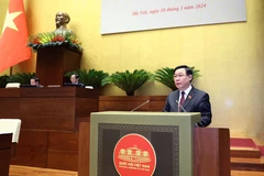 Chủ tịch Quốc hội Vương Đình Huệ phát biểu mở đầu phiên chất vấn và trả lời chất vấn. (Ảnh: Nhan Sáng/TTXVN)