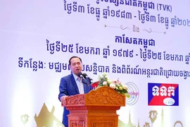Bộ trưởng Bộ Thông tin Campuchia Neth Phektra phát biểu tại sự kiện. (Nguồn: Khmer Times)