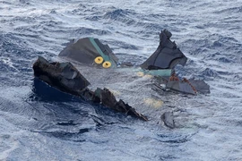 Các vật thể được cho là mảnh vỡ máy bay quân sự Osprey của Mỹ tại vùng biển ngoài khơi Yakushima, tỉnh Kagoshima, Nhật Bản, ngày 30/11/2023. (Ảnh: Kyodo/TTXVN)
