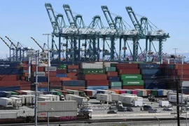 Bốc dỡ hàng hóa tại cảng Long Beach, Los Angeles, California, Mỹ. (Ảnh: AFP/TTXVN)