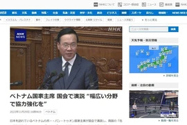 Đài truyền hình NHK cho biết bài phát biểu của Chủ tịch nước Việt Nam Võ Văn Thưởng tại Quốc hội Nhật Bản đã nhận được tràng pháo tay nồng nhiệt. (Ảnh: Nguyễn Tuyến/TTXVN)