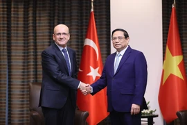 Thủ tướng Phạm Minh Chính tiếp Bộ trưởng Ngân khố và Tài chính Thổ Nhĩ Kỳ Mehmet Simsek. (Ảnh: Dương Giang/TTXVN)