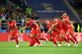 Niềm vui của các cầu thủ Anh sau loạt sút luân lưu. (Nguồn: Getty Images)