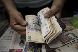 Đồng tiền mệnh giá 50 peso của Argentina. (Ảnh: AFP/TTXVN)